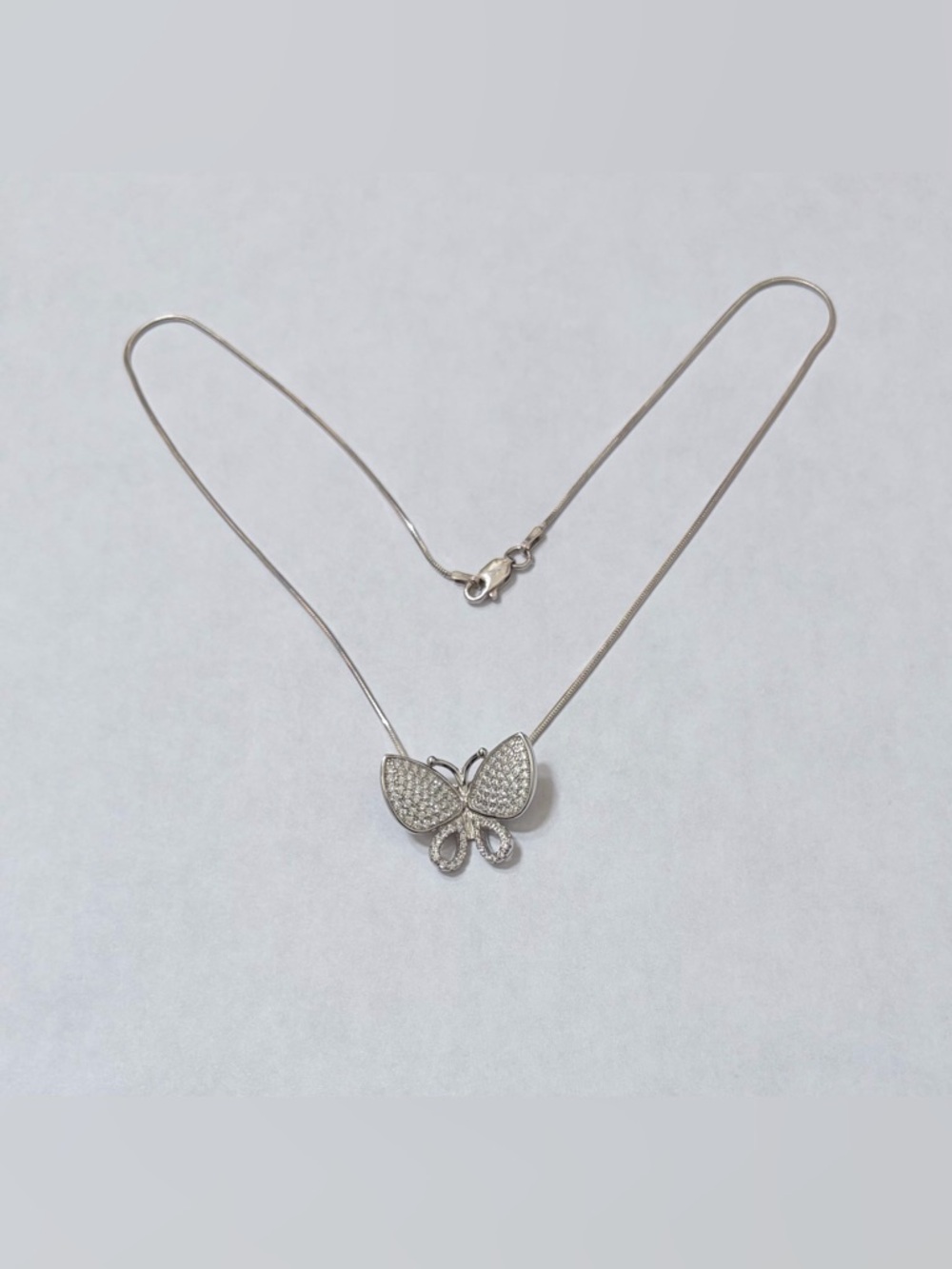 New Sterling Silver CZ Butterfly Pendant and 16" SS Chain